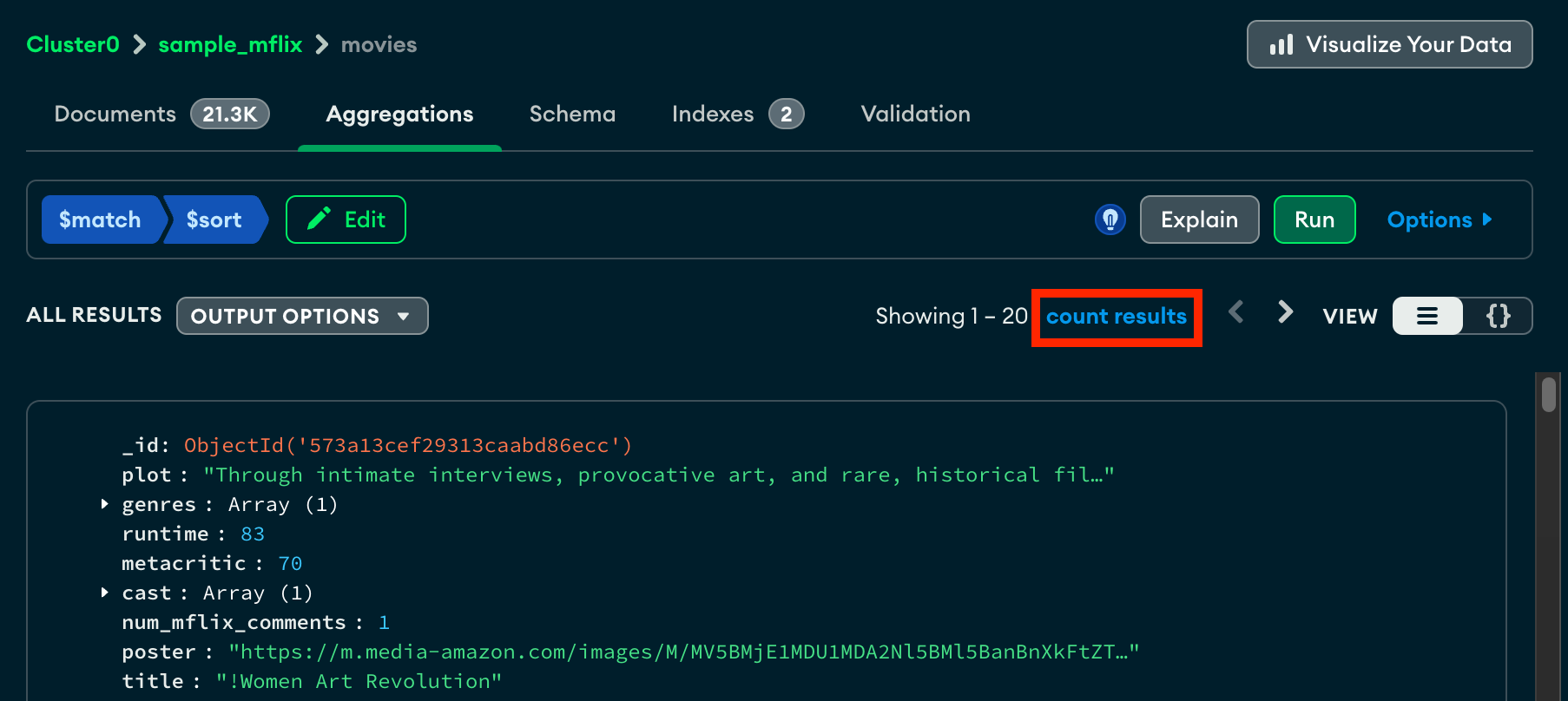 Click the count results link