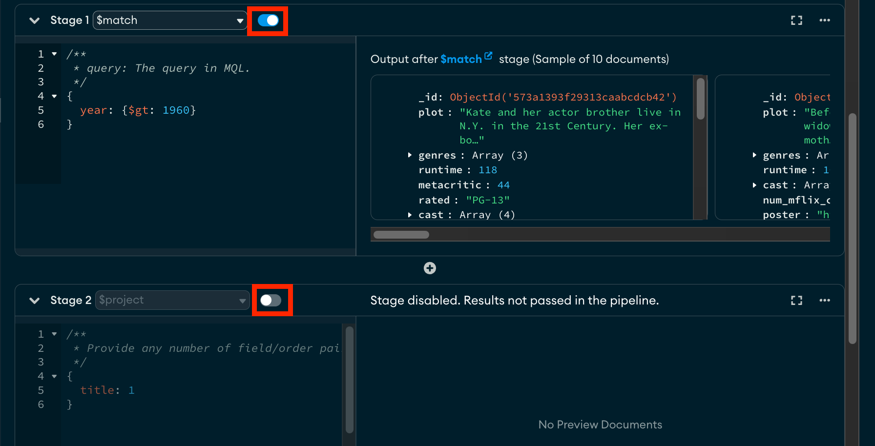 Aggregation Builder exclude stage example
