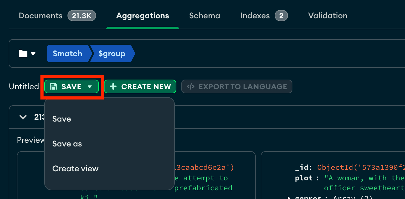 Save drop-down button