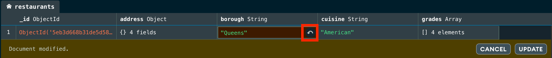 Document Revert Changes in Table View