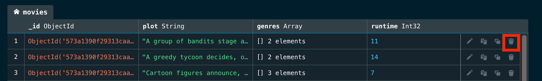Delete button Table view