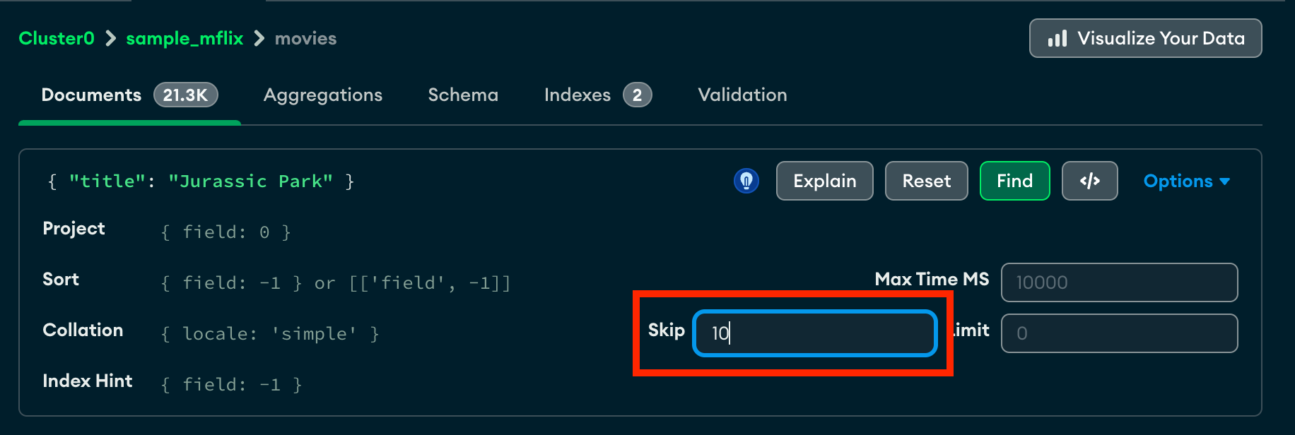 Results of using the Skip option